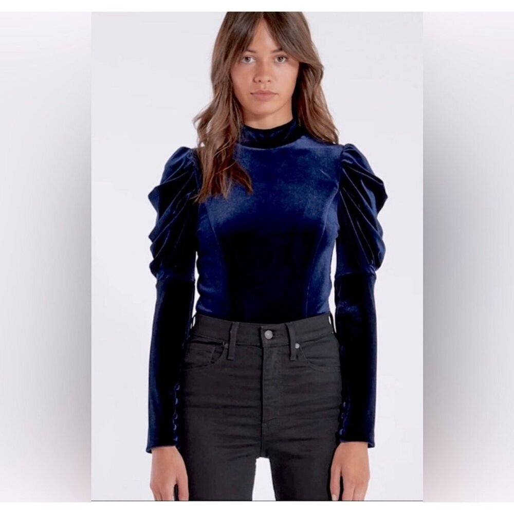 MISA Los Angeles Bodysuit Size Large Velvet‎ Midnight Blue Dita